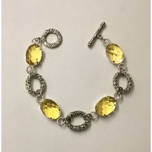 Textured Silver & Lemon Crystal Toggle Bracelet